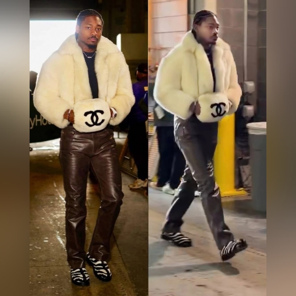 CHANEL Cream Fur Jacket with Iconic Logo